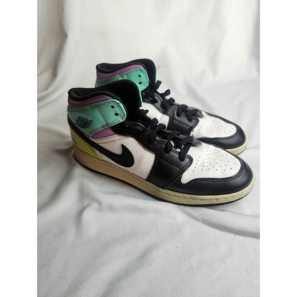 Jordan Other - Nike Air Jordan 1 Mid SE GS White Black Volt Purple 554725-175 Kids 6.5Y Shoes